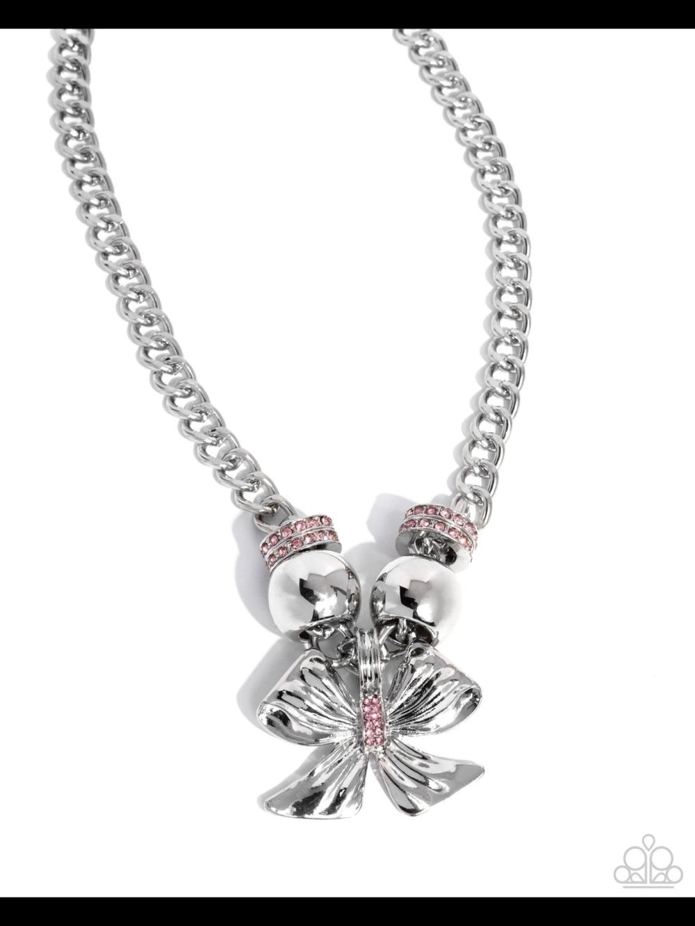 paparazzi Silver Butterfly Charm Necklace with Pink Accents